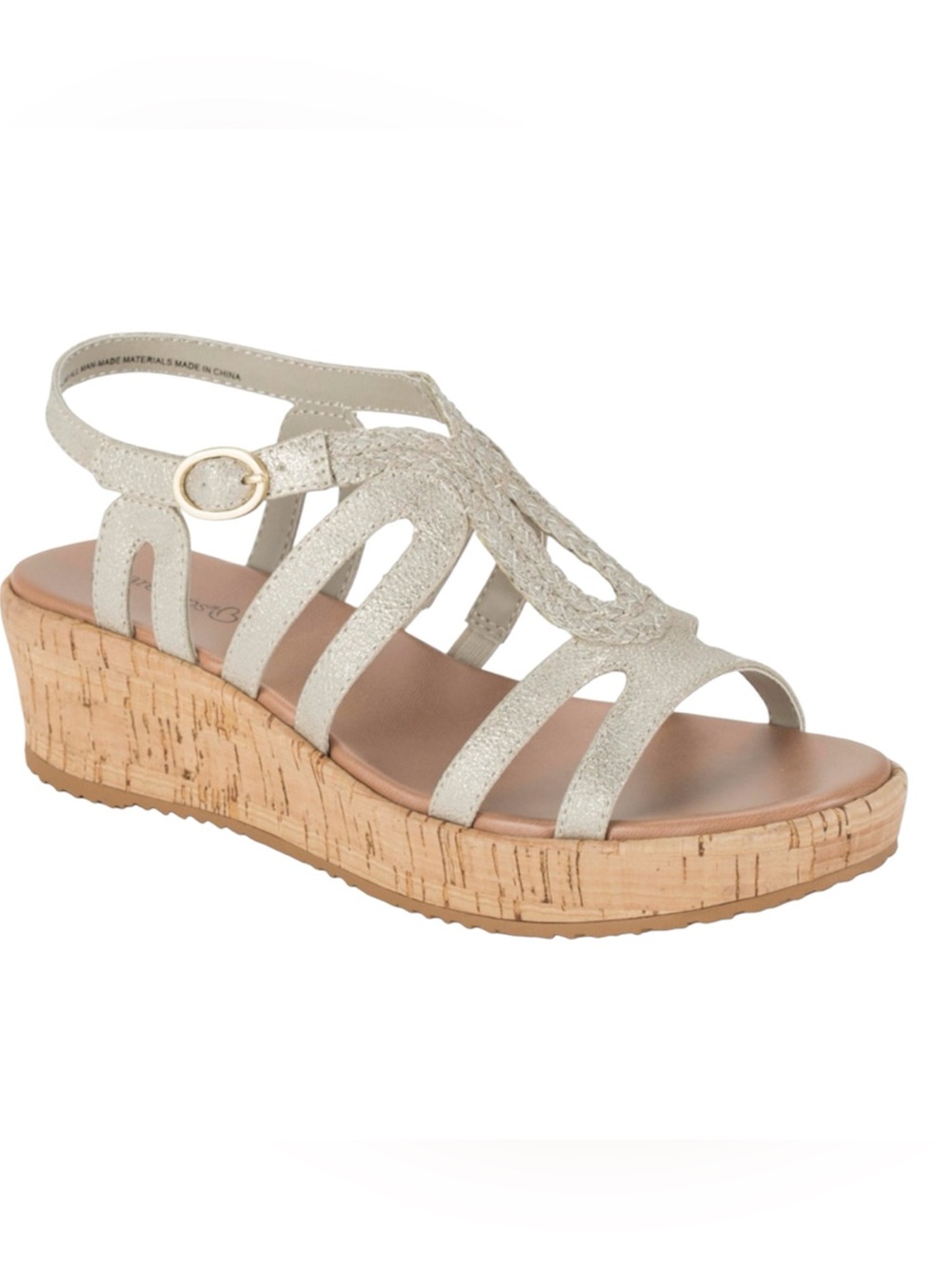 BareTraps Wilma Champagne Metallic Braided Wedge Sandals 6M NWOT